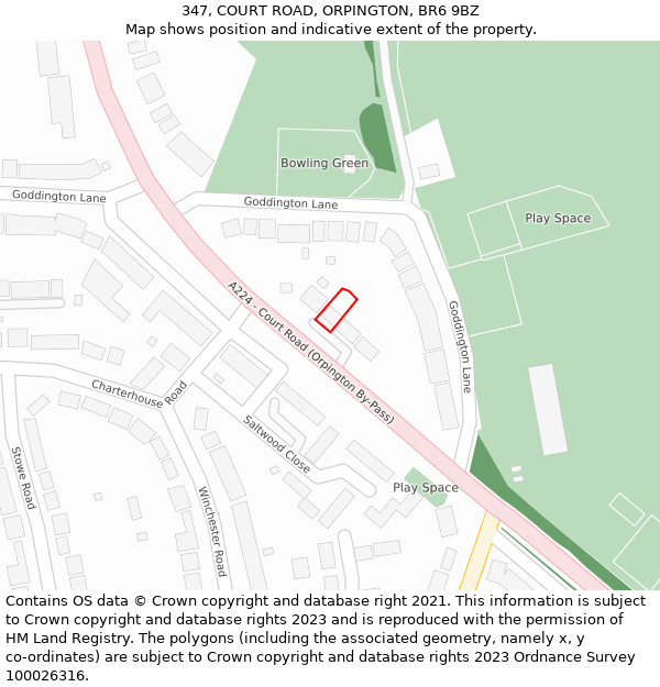 347, COURT ROAD, ORPINGTON, BR6 9BZ: Location map and indicative extent of plot