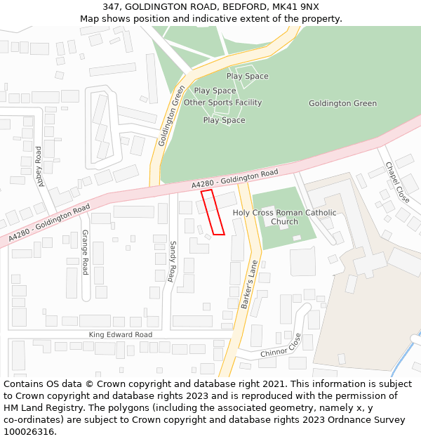 347, GOLDINGTON ROAD, BEDFORD, MK41 9NX: Location map and indicative extent of plot