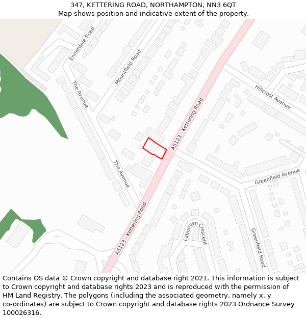 347, KETTERING ROAD, NORTHAMPTON, NN3 6QT: Location map and indicative extent of plot