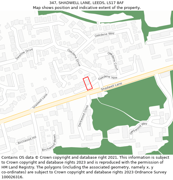 347, SHADWELL LANE, LEEDS, LS17 8AF: Location map and indicative extent of plot
