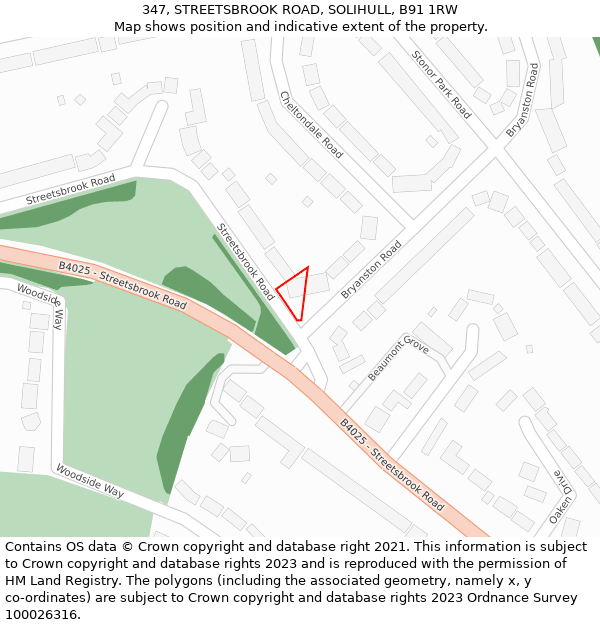 347, STREETSBROOK ROAD, SOLIHULL, B91 1RW: Location map and indicative extent of plot