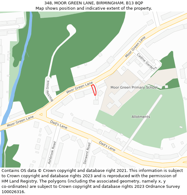 348, MOOR GREEN LANE, BIRMINGHAM, B13 8QP: Location map and indicative extent of plot