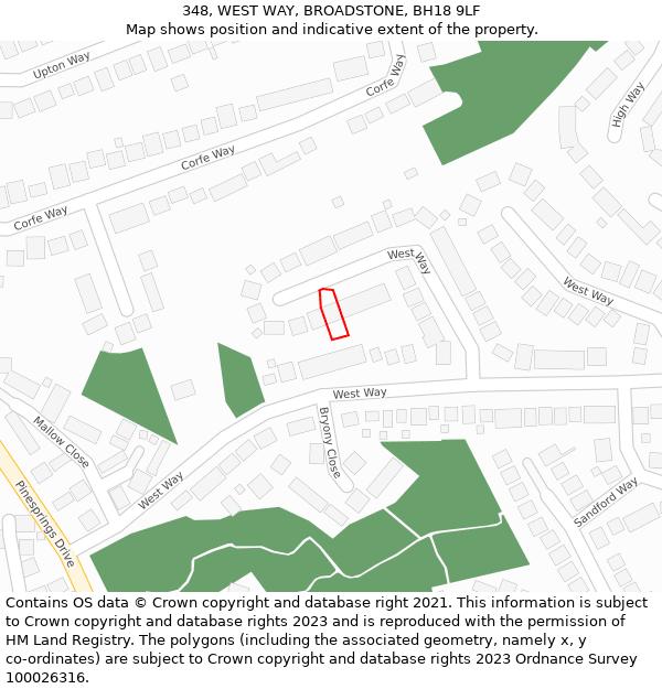 348, WEST WAY, BROADSTONE, BH18 9LF: Location map and indicative extent of plot