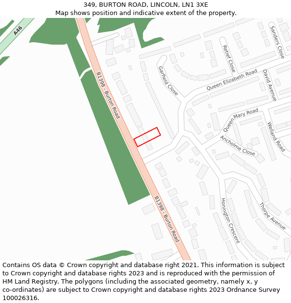 349, BURTON ROAD, LINCOLN, LN1 3XE: Location map and indicative extent of plot