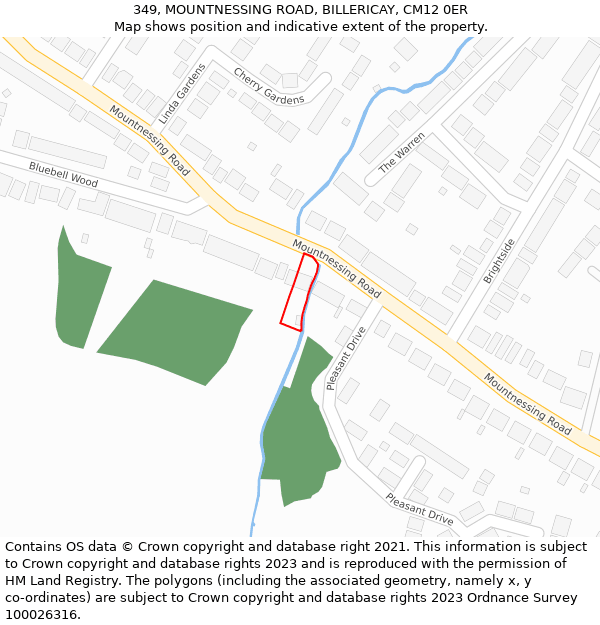 349, MOUNTNESSING ROAD, BILLERICAY, CM12 0ER: Location map and indicative extent of plot