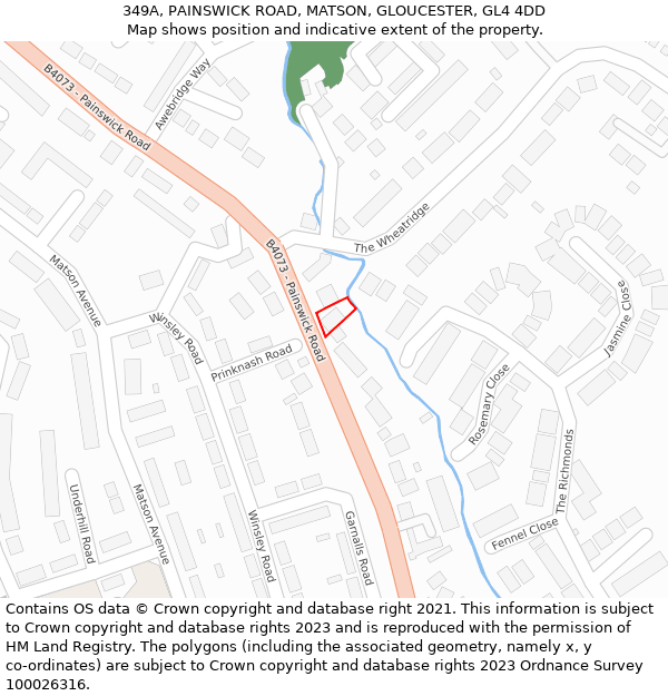 349A, PAINSWICK ROAD, MATSON, GLOUCESTER, GL4 4DD: Location map and indicative extent of plot