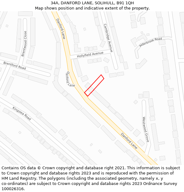 34A, DANFORD LANE, SOLIHULL, B91 1QH: Location map and indicative extent of plot