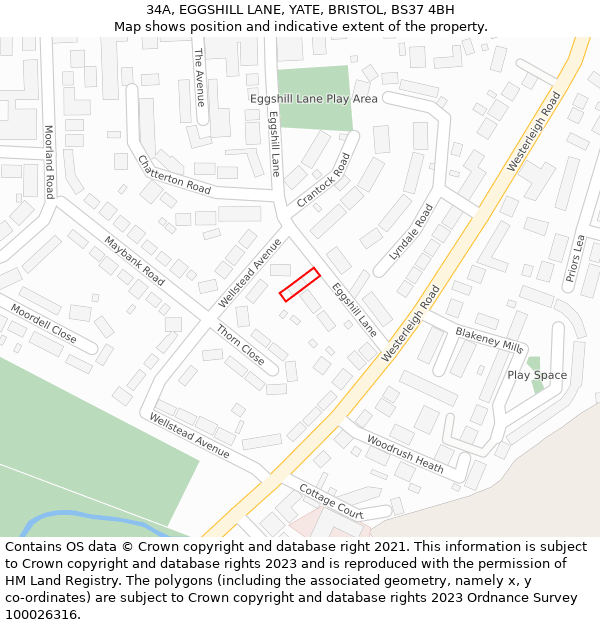 34A, EGGSHILL LANE, YATE, BRISTOL, BS37 4BH: Location map and indicative extent of plot