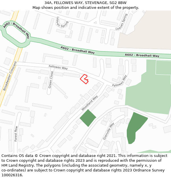 34A, FELLOWES WAY, STEVENAGE, SG2 8BW: Location map and indicative extent of plot