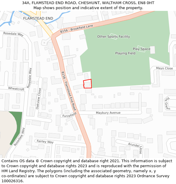 34A, FLAMSTEAD END ROAD, CHESHUNT, WALTHAM CROSS, EN8 0HT: Location map and indicative extent of plot