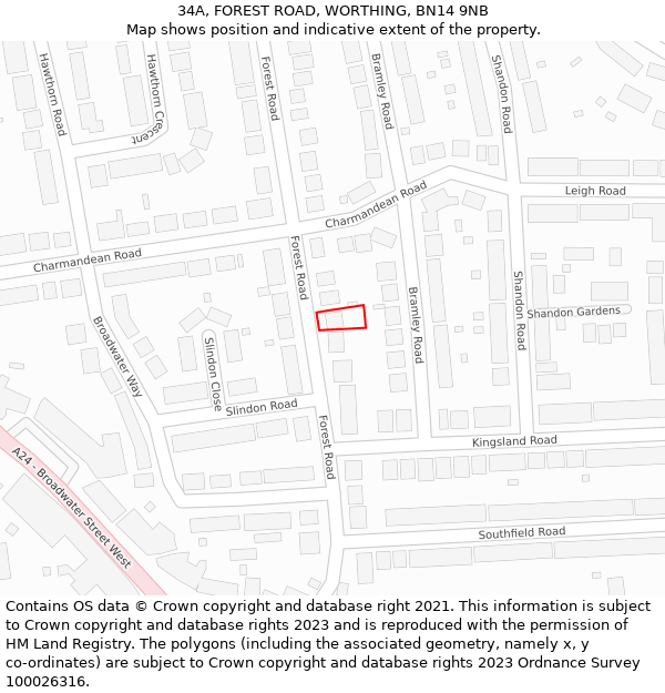 34A, FOREST ROAD, WORTHING, BN14 9NB: Location map and indicative extent of plot