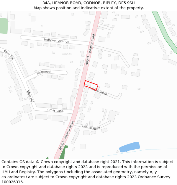 34A, HEANOR ROAD, CODNOR, RIPLEY, DE5 9SH: Location map and indicative extent of plot