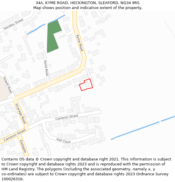 34A, KYME ROAD, HECKINGTON, SLEAFORD, NG34 9RS: Location map and indicative extent of plot