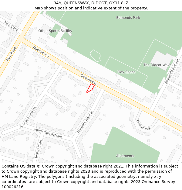 34A, QUEENSWAY, DIDCOT, OX11 8LZ: Location map and indicative extent of plot