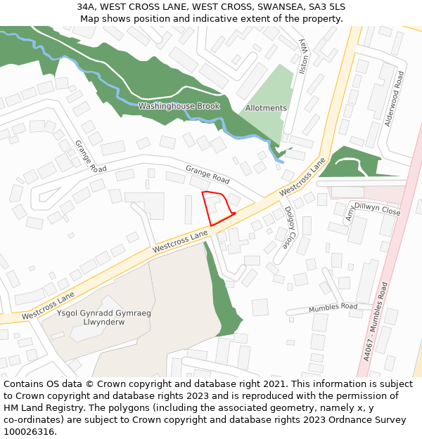 34A, WEST CROSS LANE, WEST CROSS, SWANSEA, SA3 5LS: Location map and indicative extent of plot