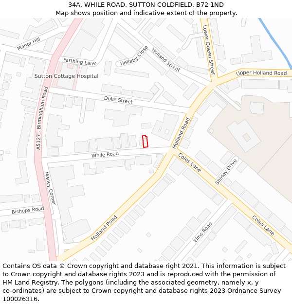34A, WHILE ROAD, SUTTON COLDFIELD, B72 1ND: Location map and indicative extent of plot