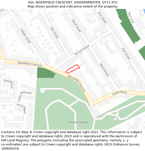 34A, WOODFIELD CRESCENT, KIDDERMINSTER, DY11 6TU: Location map and indicative extent of plot