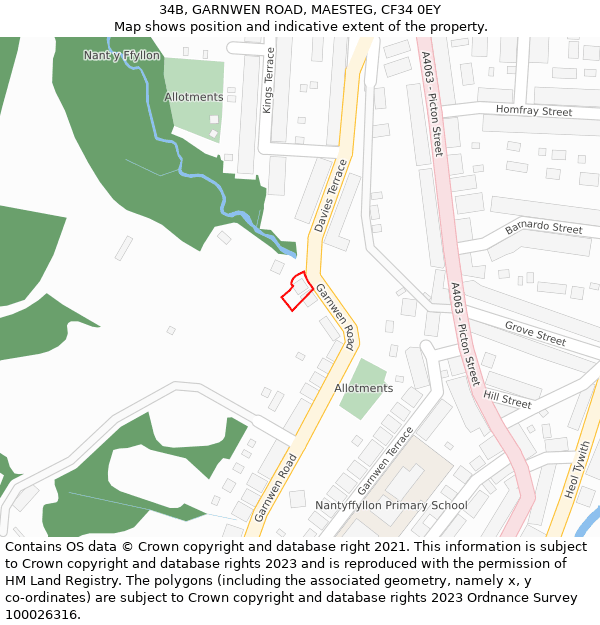 34B, GARNWEN ROAD, MAESTEG, CF34 0EY: Location map and indicative extent of plot