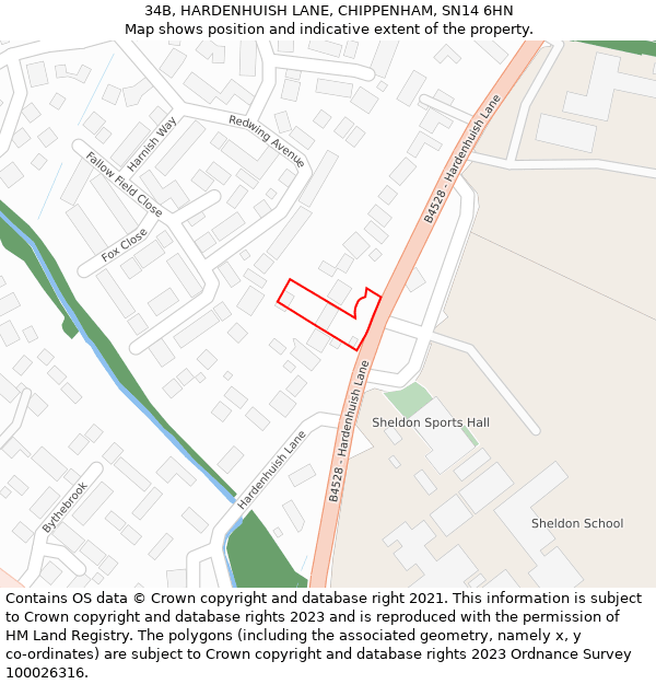 34B, HARDENHUISH LANE, CHIPPENHAM, SN14 6HN: Location map and indicative extent of plot