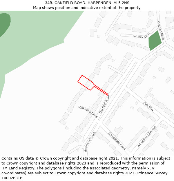 34B, OAKFIELD ROAD, HARPENDEN, AL5 2NS: Location map and indicative extent of plot