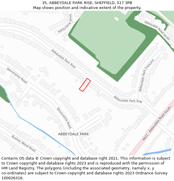 35, ABBEYDALE PARK RISE, SHEFFIELD, S17 3PB: Location map and indicative extent of plot