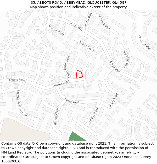 35, ABBOTS ROAD, ABBEYMEAD, GLOUCESTER, GL4 5GF: Location map and indicative extent of plot