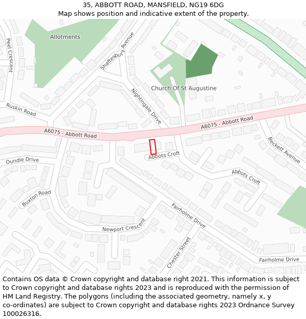 35, ABBOTT ROAD, MANSFIELD, NG19 6DG: Location map and indicative extent of plot