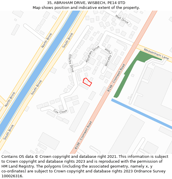 35, ABRAHAM DRIVE, WISBECH, PE14 0TD: Location map and indicative extent of plot