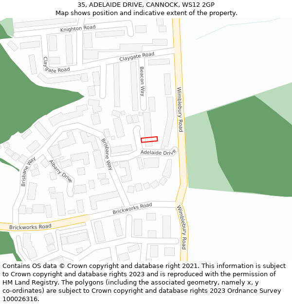 35, ADELAIDE DRIVE, CANNOCK, WS12 2GP: Location map and indicative extent of plot