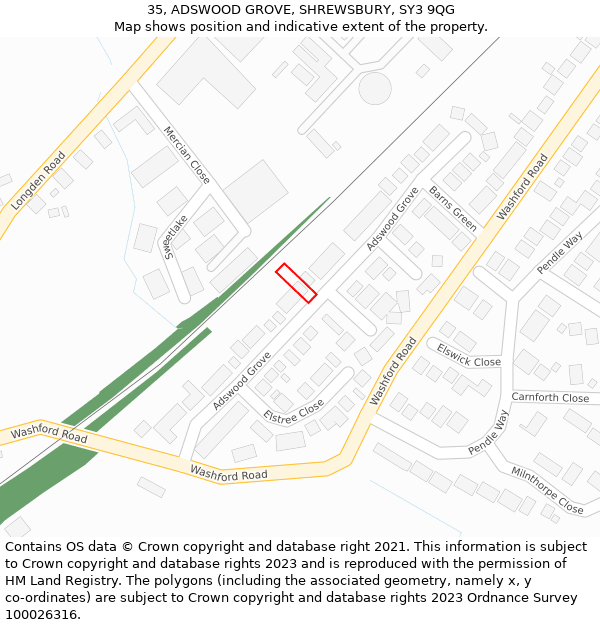 35, ADSWOOD GROVE, SHREWSBURY, SY3 9QG: Location map and indicative extent of plot