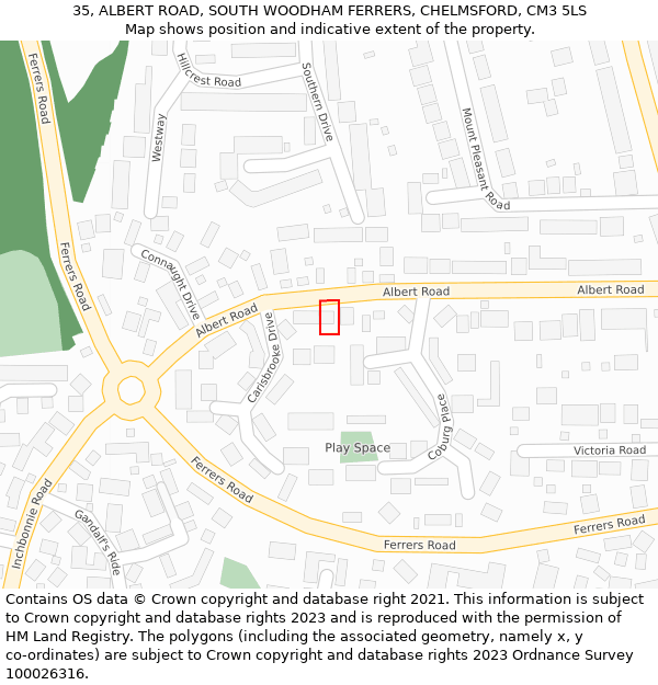 35, ALBERT ROAD, SOUTH WOODHAM FERRERS, CHELMSFORD, CM3 5LS: Location map and indicative extent of plot