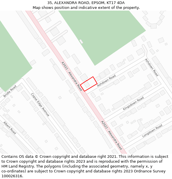 35, ALEXANDRA ROAD, EPSOM, KT17 4DA: Location map and indicative extent of plot