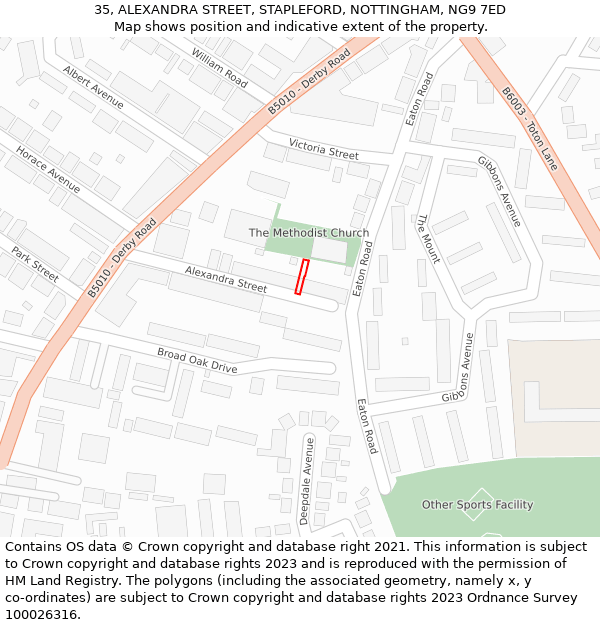 35, ALEXANDRA STREET, STAPLEFORD, NOTTINGHAM, NG9 7ED: Location map and indicative extent of plot