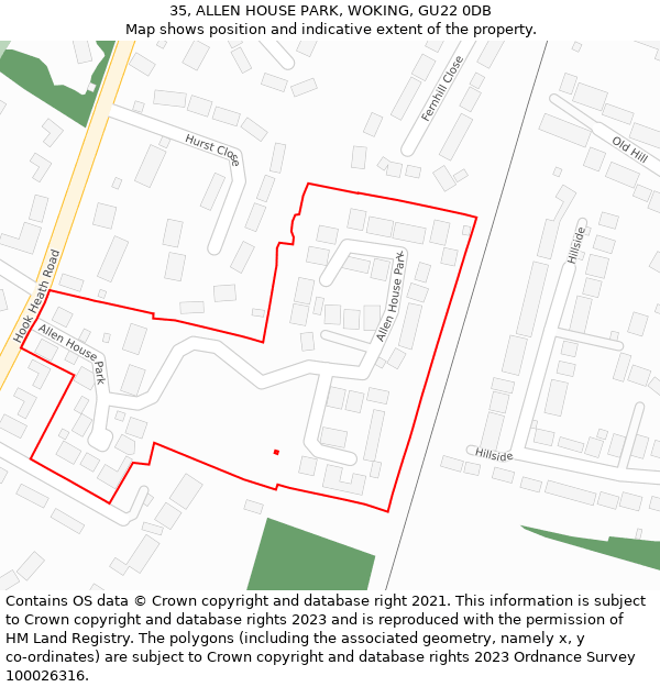 35, ALLEN HOUSE PARK, WOKING, GU22 0DB: Location map and indicative extent of plot