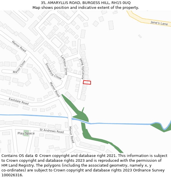 35, AMARYLLIS ROAD, BURGESS HILL, RH15 0UQ: Location map and indicative extent of plot