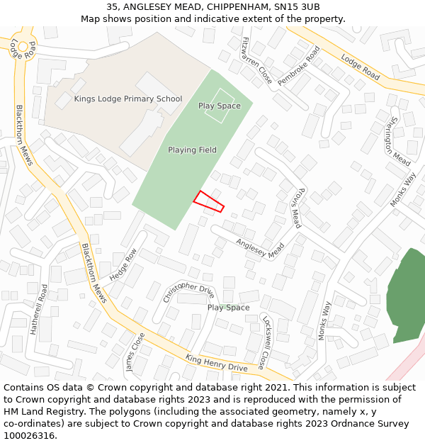 35, ANGLESEY MEAD, CHIPPENHAM, SN15 3UB: Location map and indicative extent of plot