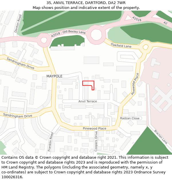 35, ANVIL TERRACE, DARTFORD, DA2 7WR: Location map and indicative extent of plot