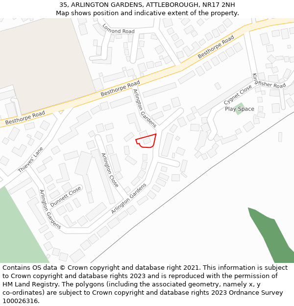 35, ARLINGTON GARDENS, ATTLEBOROUGH, NR17 2NH: Location map and indicative extent of plot