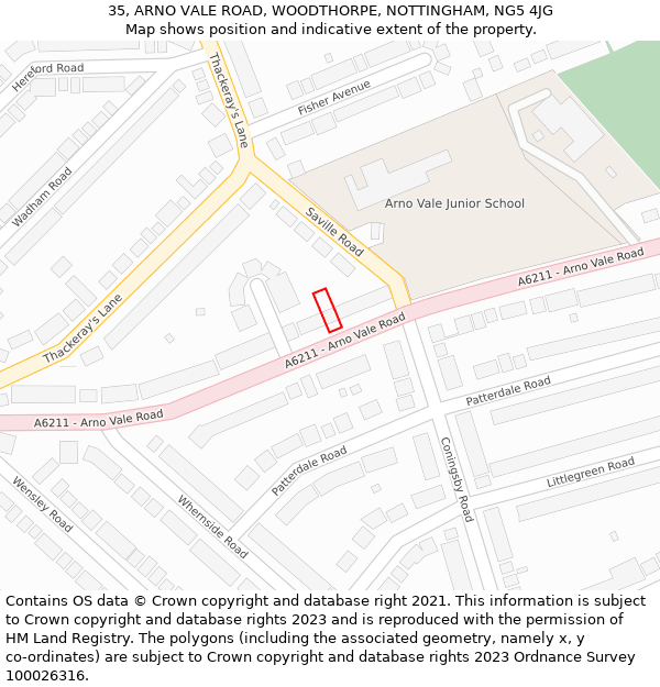 35, ARNO VALE ROAD, WOODTHORPE, NOTTINGHAM, NG5 4JG: Location map and indicative extent of plot