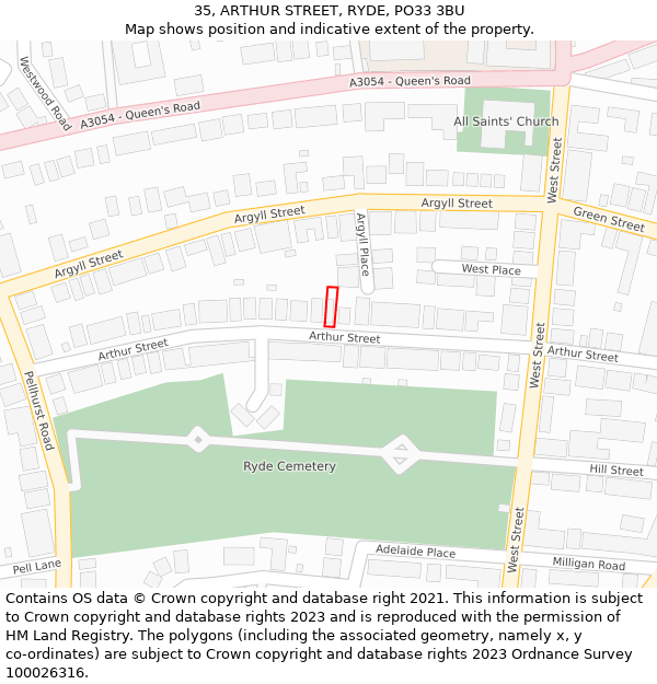 35, ARTHUR STREET, RYDE, PO33 3BU: Location map and indicative extent of plot