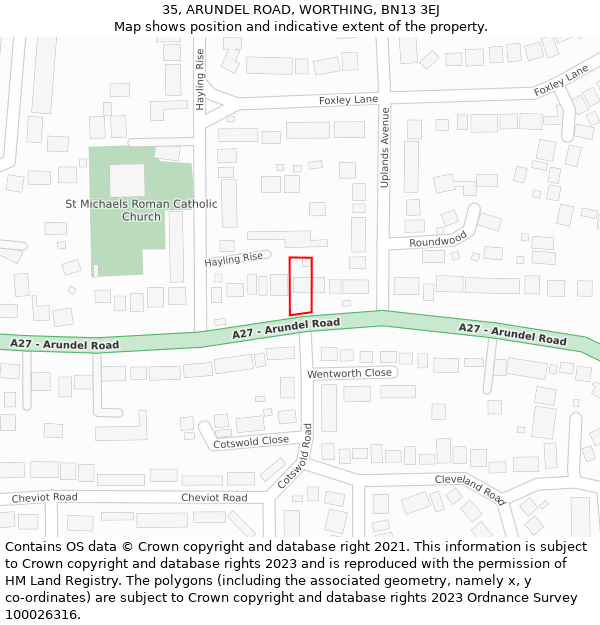 35, ARUNDEL ROAD, WORTHING, BN13 3EJ: Location map and indicative extent of plot