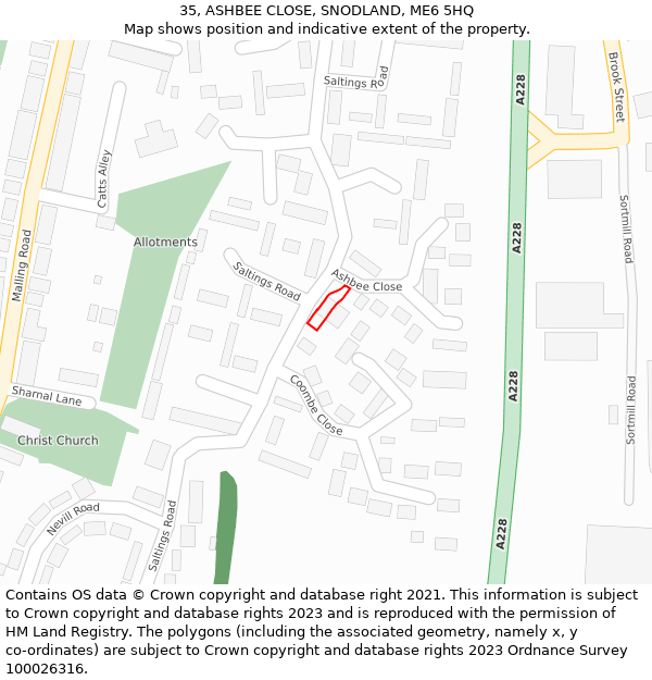 35, ASHBEE CLOSE, SNODLAND, ME6 5HQ: Location map and indicative extent of plot