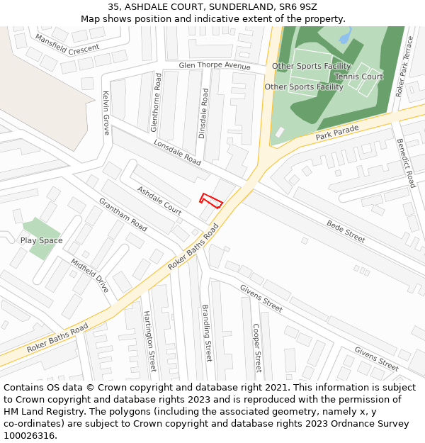 35, ASHDALE COURT, SUNDERLAND, SR6 9SZ: Location map and indicative extent of plot