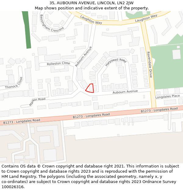 35, AUBOURN AVENUE, LINCOLN, LN2 2JW: Location map and indicative extent of plot