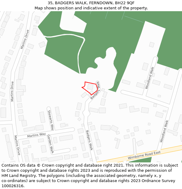 35, BADGERS WALK, FERNDOWN, BH22 9QF: Location map and indicative extent of plot
