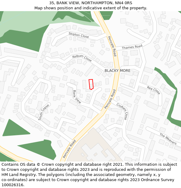 35, BANK VIEW, NORTHAMPTON, NN4 0RS: Location map and indicative extent of plot
