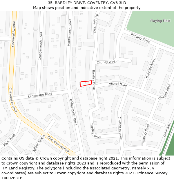 35, BARDLEY DRIVE, COVENTRY, CV6 3LD: Location map and indicative extent of plot