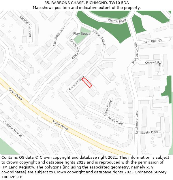 35, BARRONS CHASE, RICHMOND, TW10 5DA: Location map and indicative extent of plot