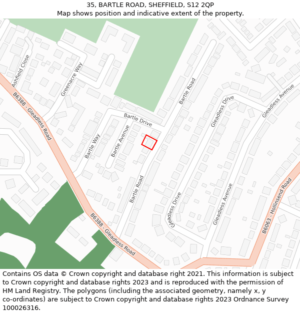 35, BARTLE ROAD, SHEFFIELD, S12 2QP: Location map and indicative extent of plot