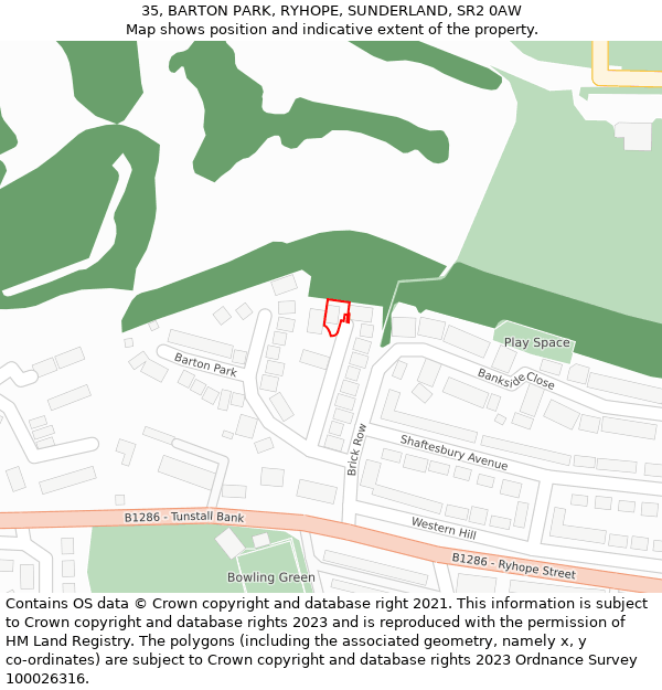 35, BARTON PARK, RYHOPE, SUNDERLAND, SR2 0AW: Location map and indicative extent of plot